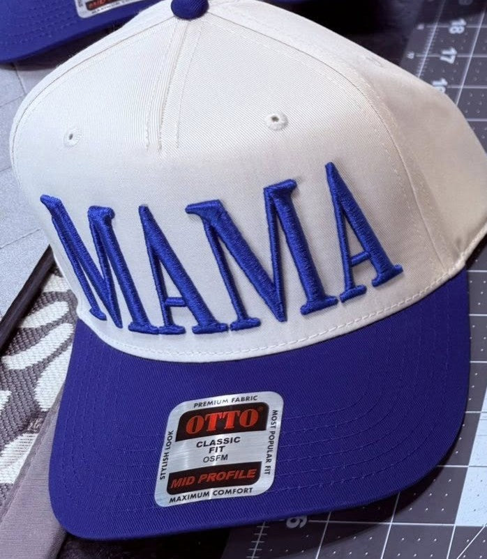 Mama royal blue puff baseball hat