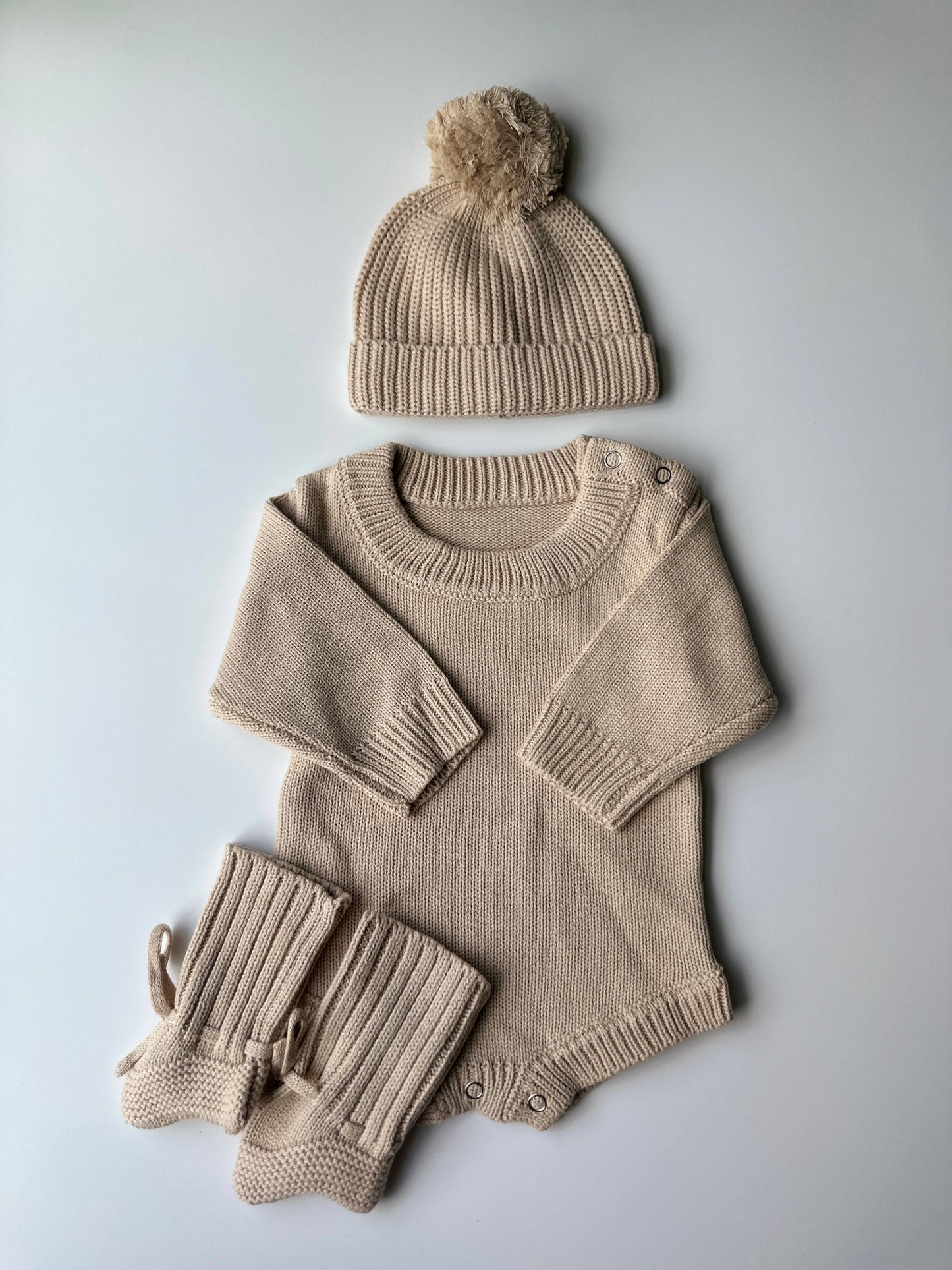 Cotton Baby Sweater, Hat & Booties Set – 0-3 Months