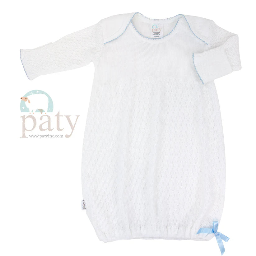 Paty Inc baby gown blue trim embroidered 