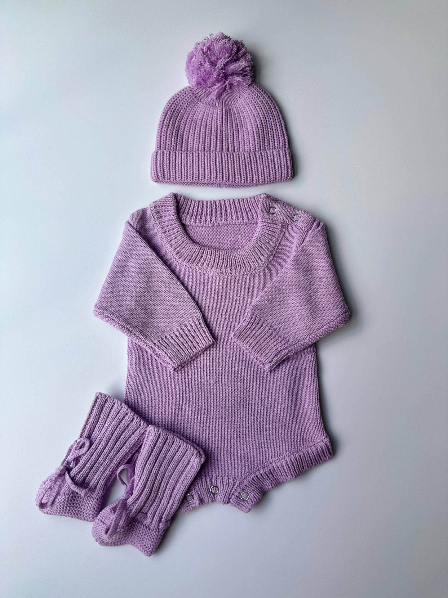 Cotton Baby Sweater, Hat & Booties Set – 0-3 Months