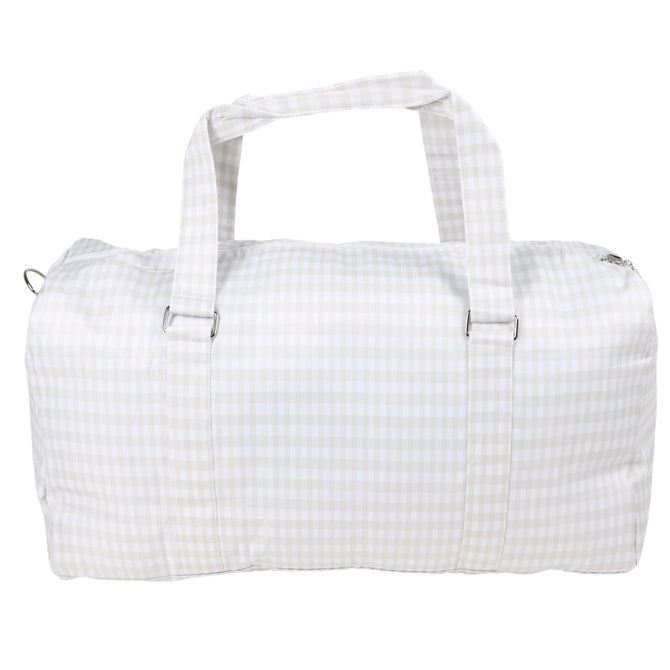 Khaki gingham boys duffle embroidered