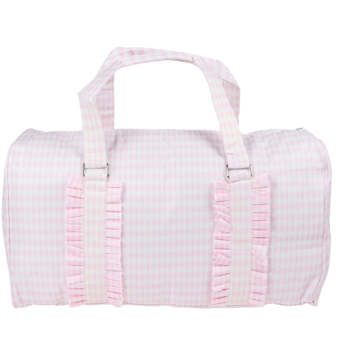 Girls pink gingham duffle embroidered
